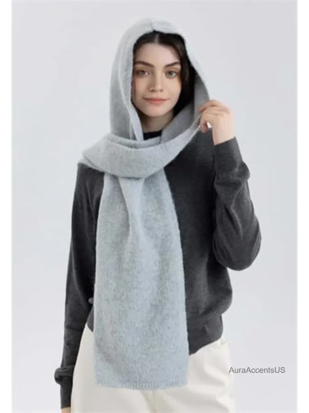Hooded Knit Cape Scarf Wrap Women Winter Shawl Acrylic Neckwarmer